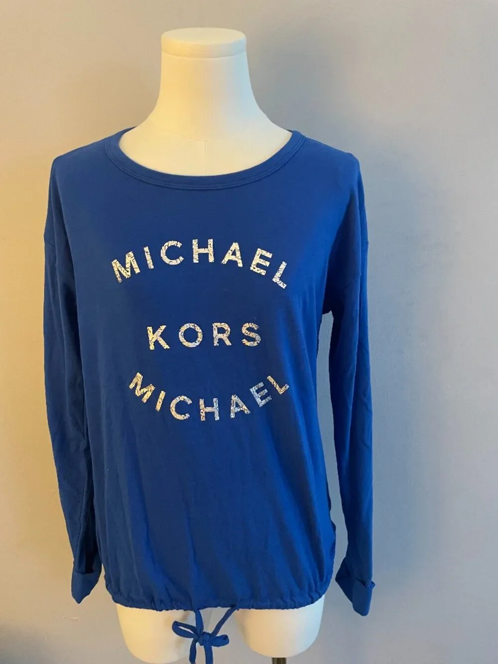 Michael Kors Royal Blue Drawstring Waist Long Sleeve Tee Size XS